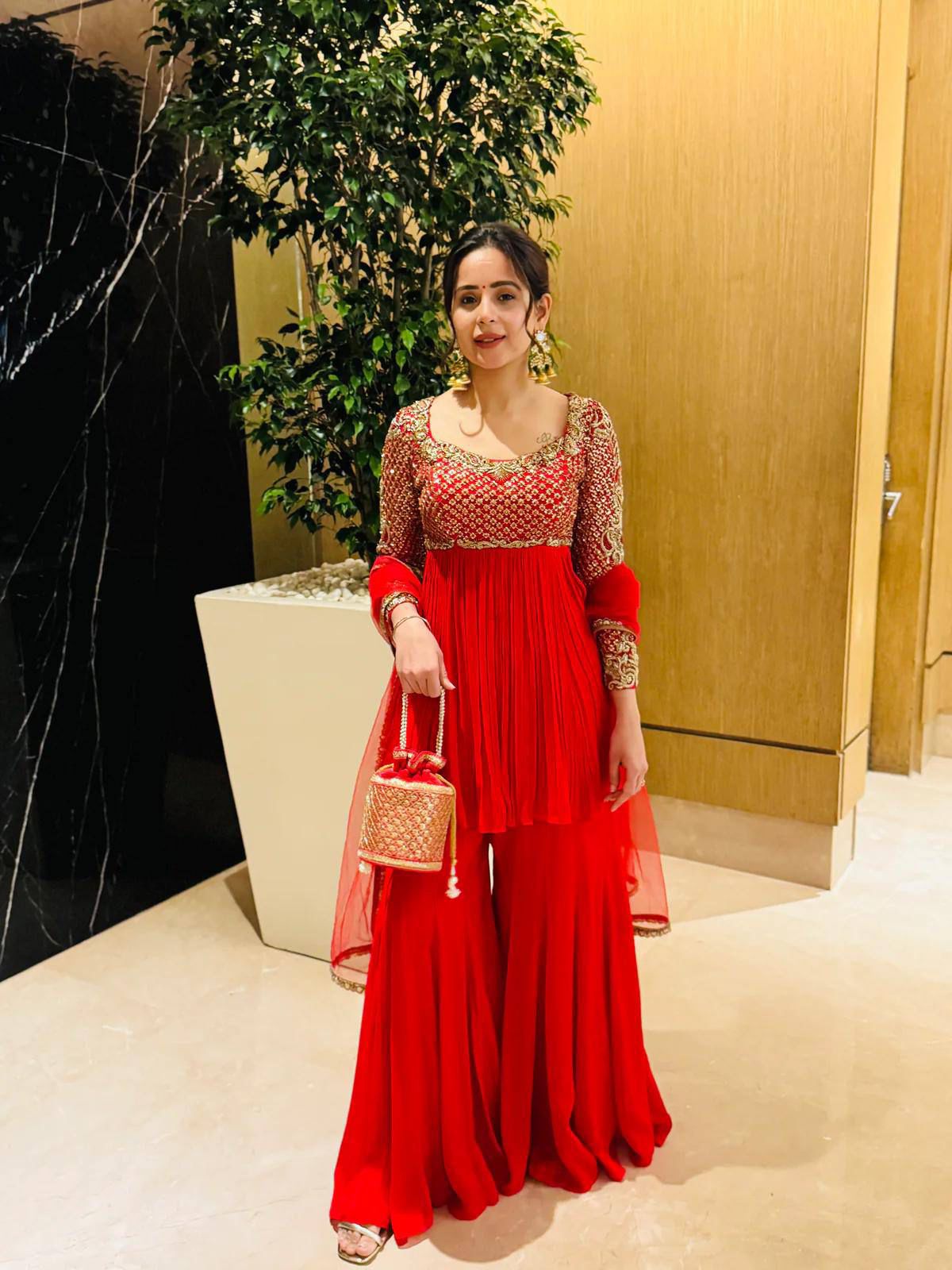 Royal Red color Kediya Style Ensemble Sharara