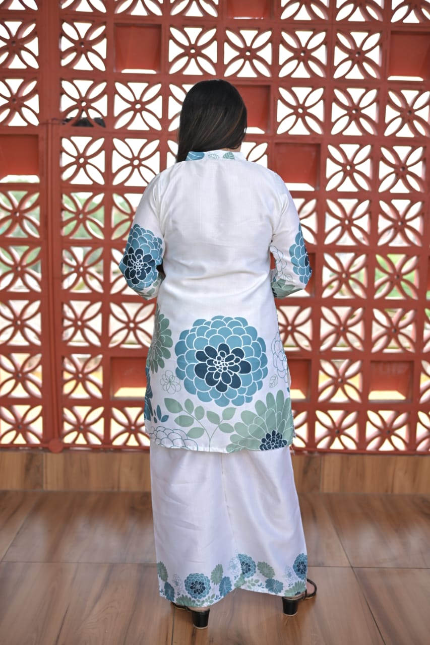 White & Blue Floral Co-ord Set