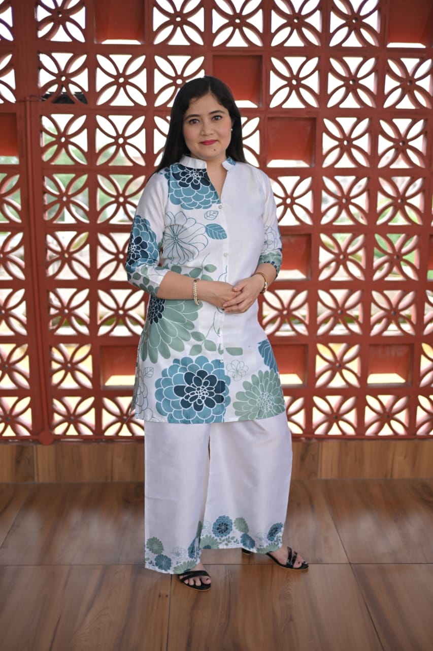 White & Blue Floral Co-ord Set