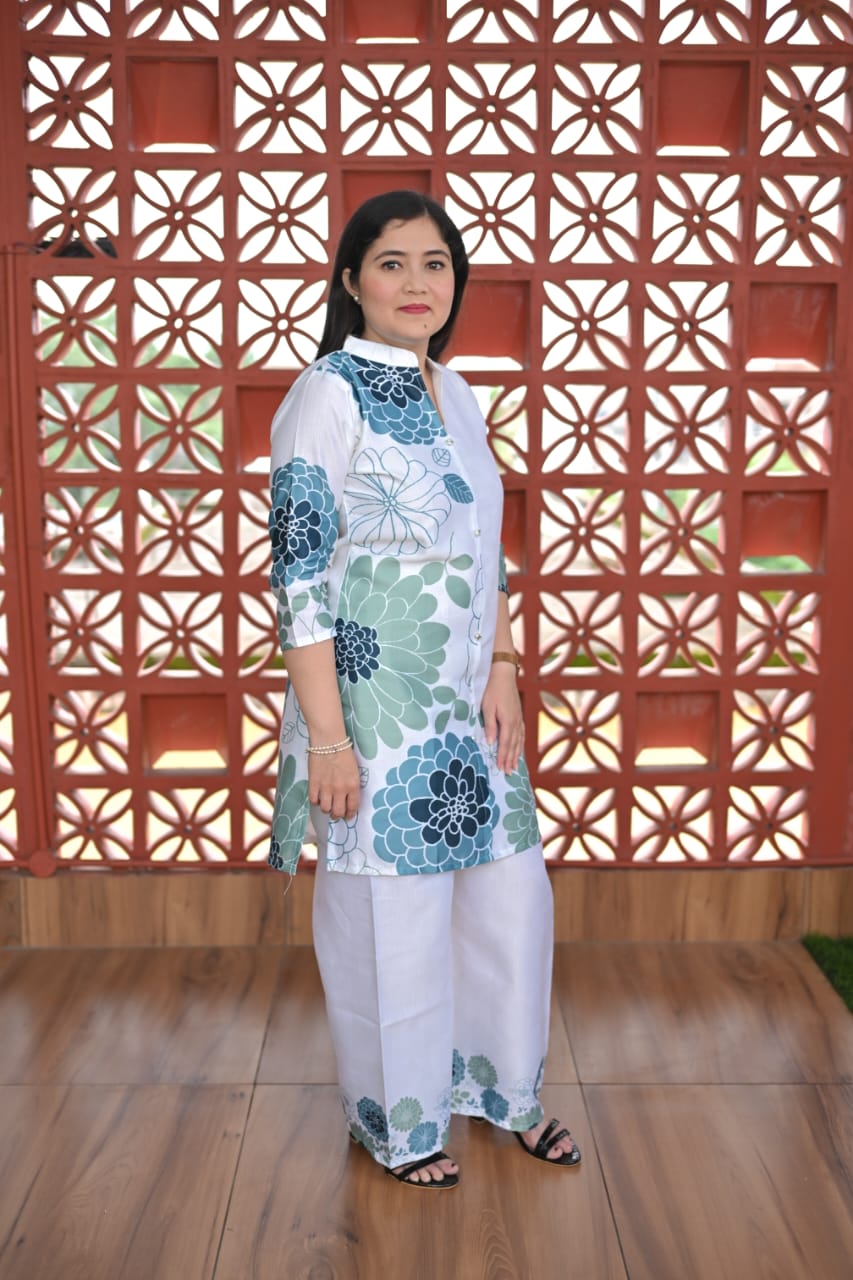 White & Blue Floral Co-ord Set