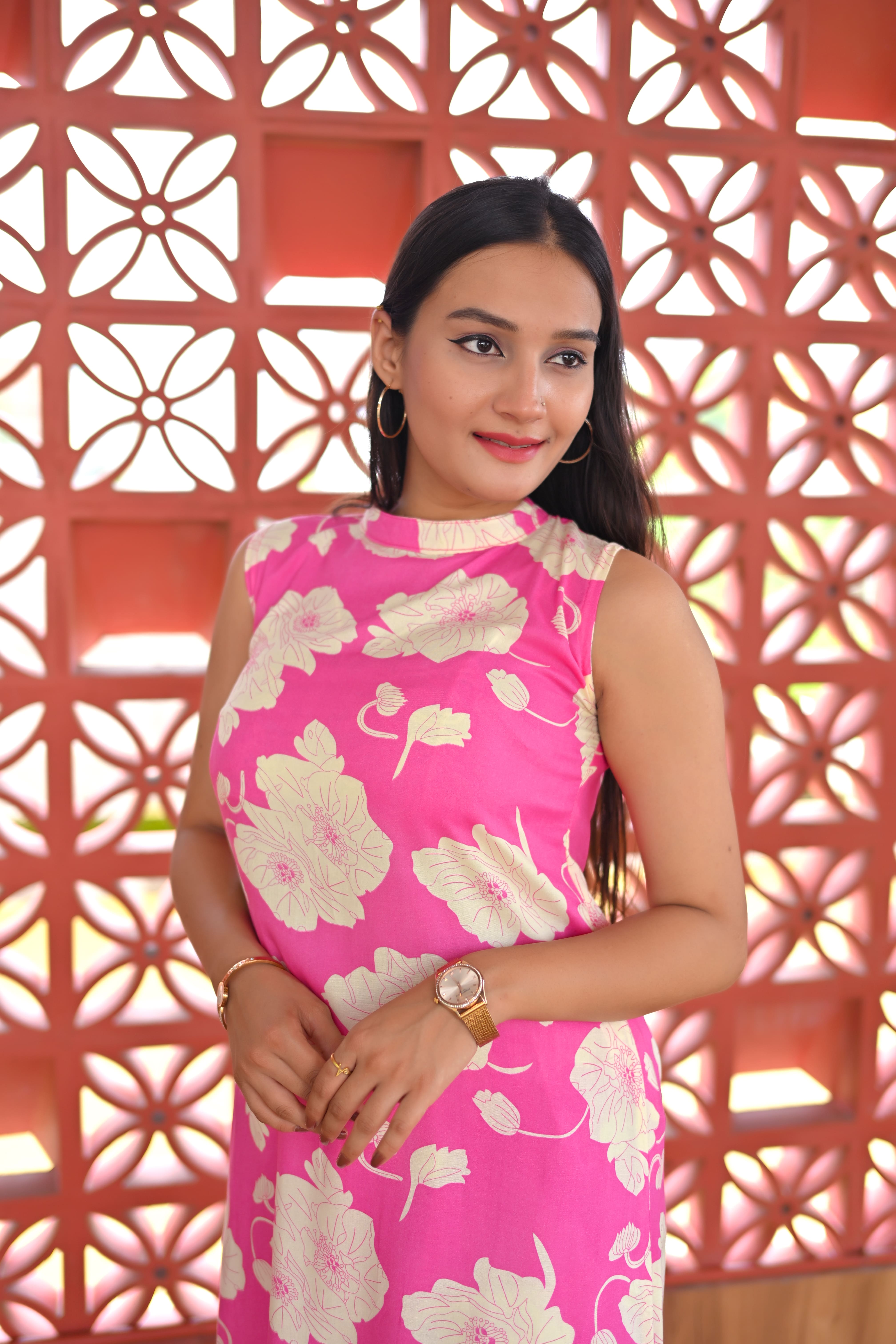 Pink printed floral co-ord with plazo