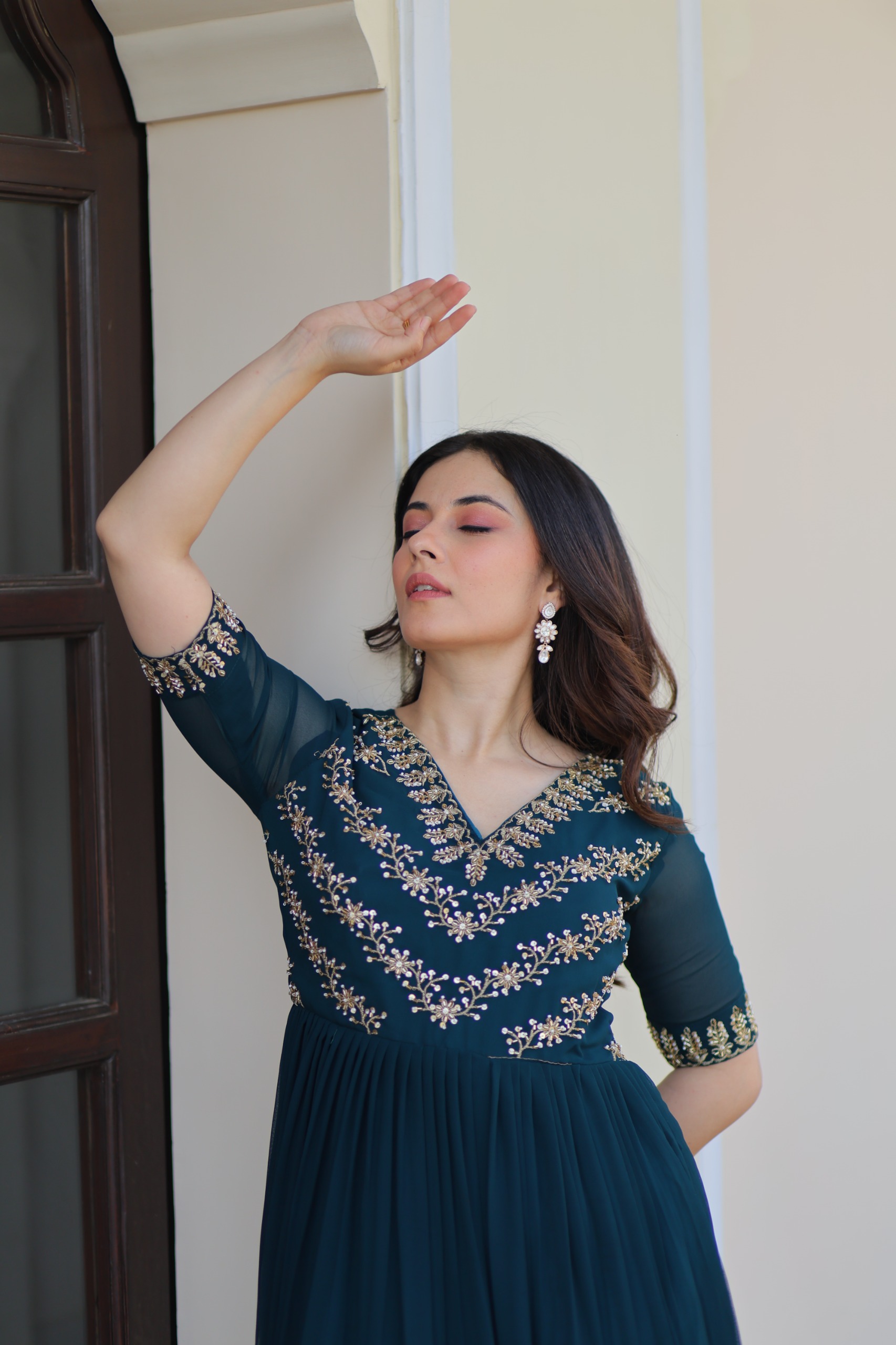 Faux Blooming With Sequins Multithreaded Beads Embroidered work.