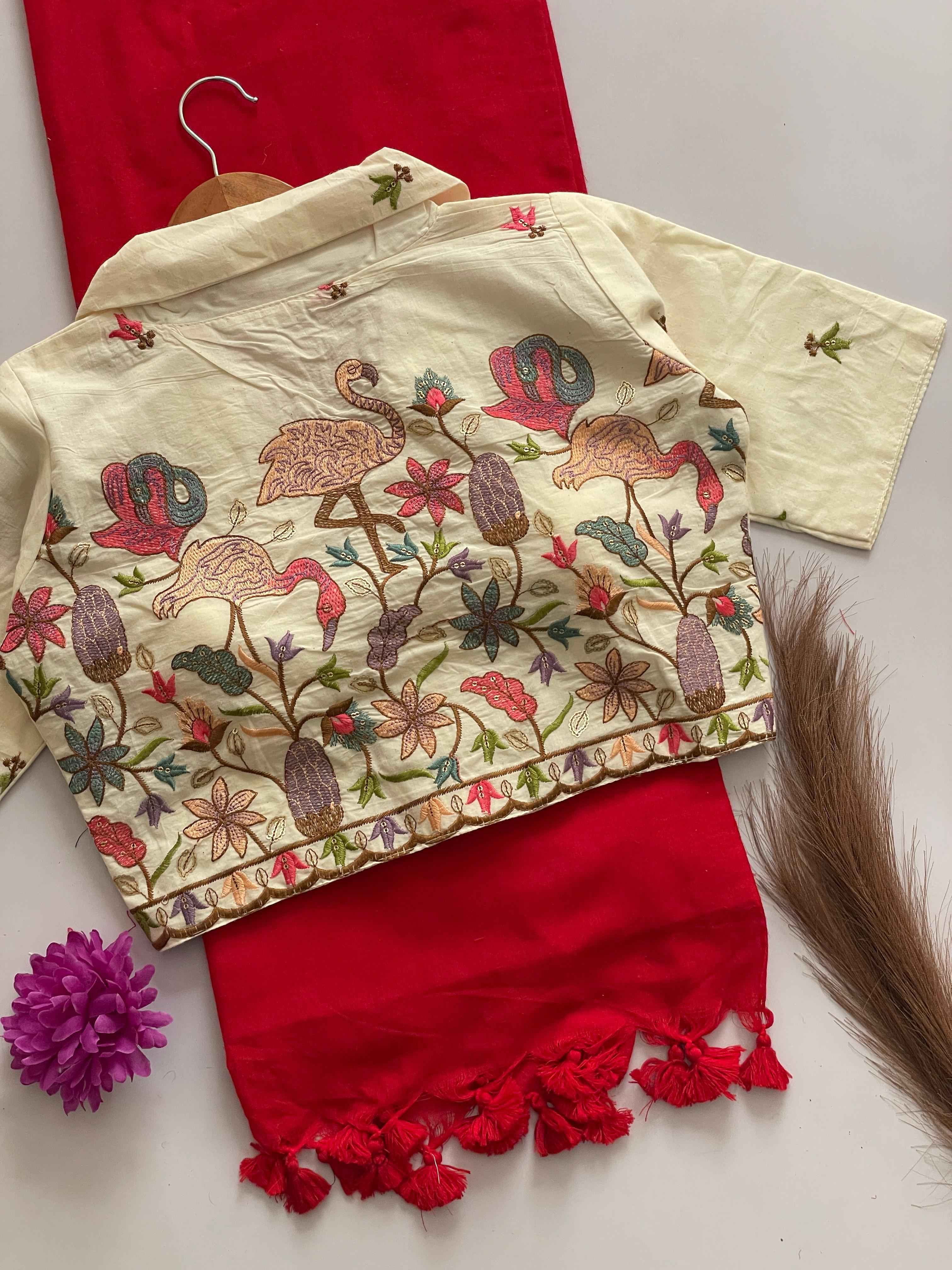 KHADI COTTON COLLAR NECK BLOUSE WITH KHADI COTTON SAREE