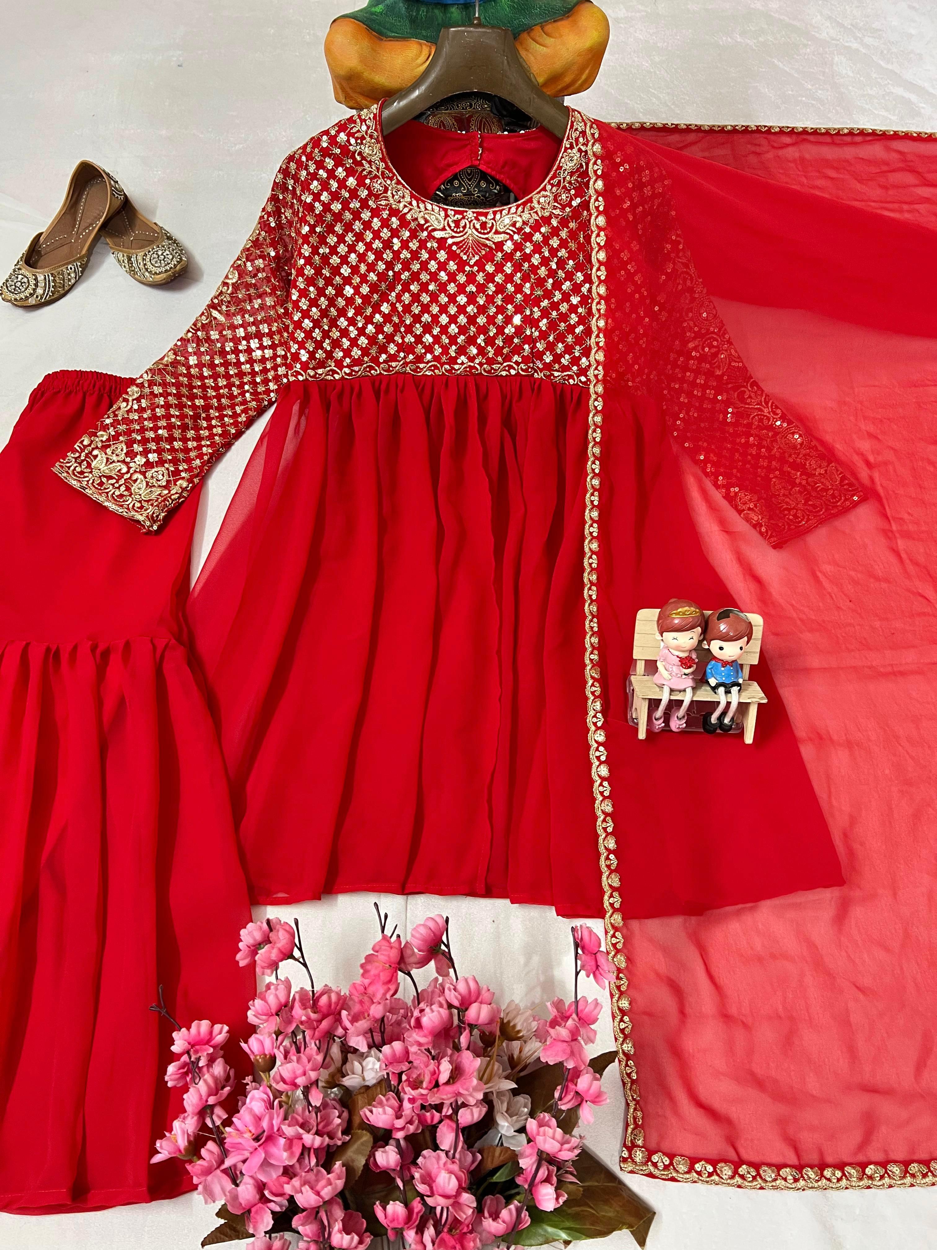 Royal Red color Kediya Style Ensemble Sharara