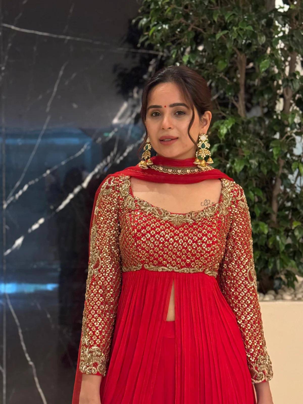 Royal Red color Kediya Style Ensemble Sharara