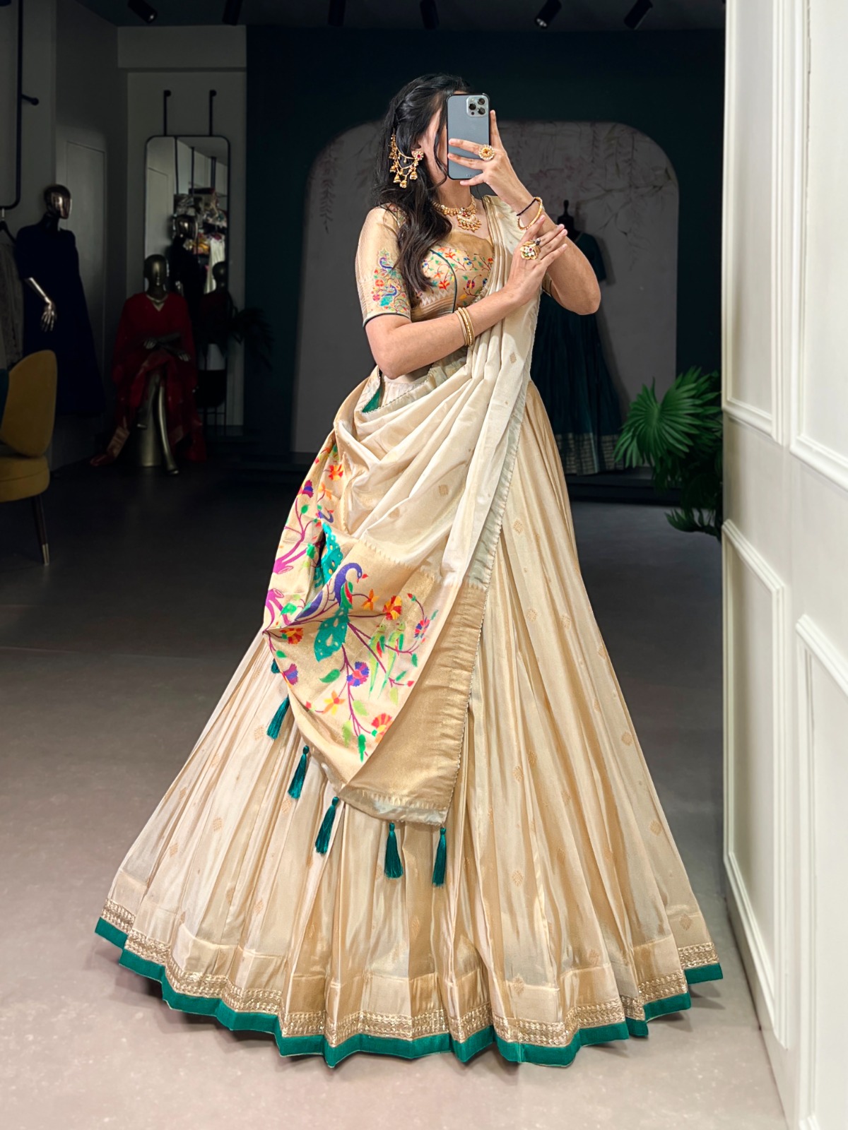 Paithani-style lehenga-Paithani Zari Weaving Work