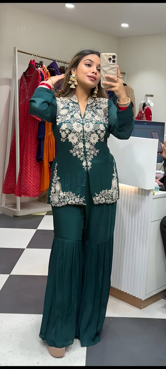 Multi-Thread Embroidery + Sequence Designer Top and Plazo Set