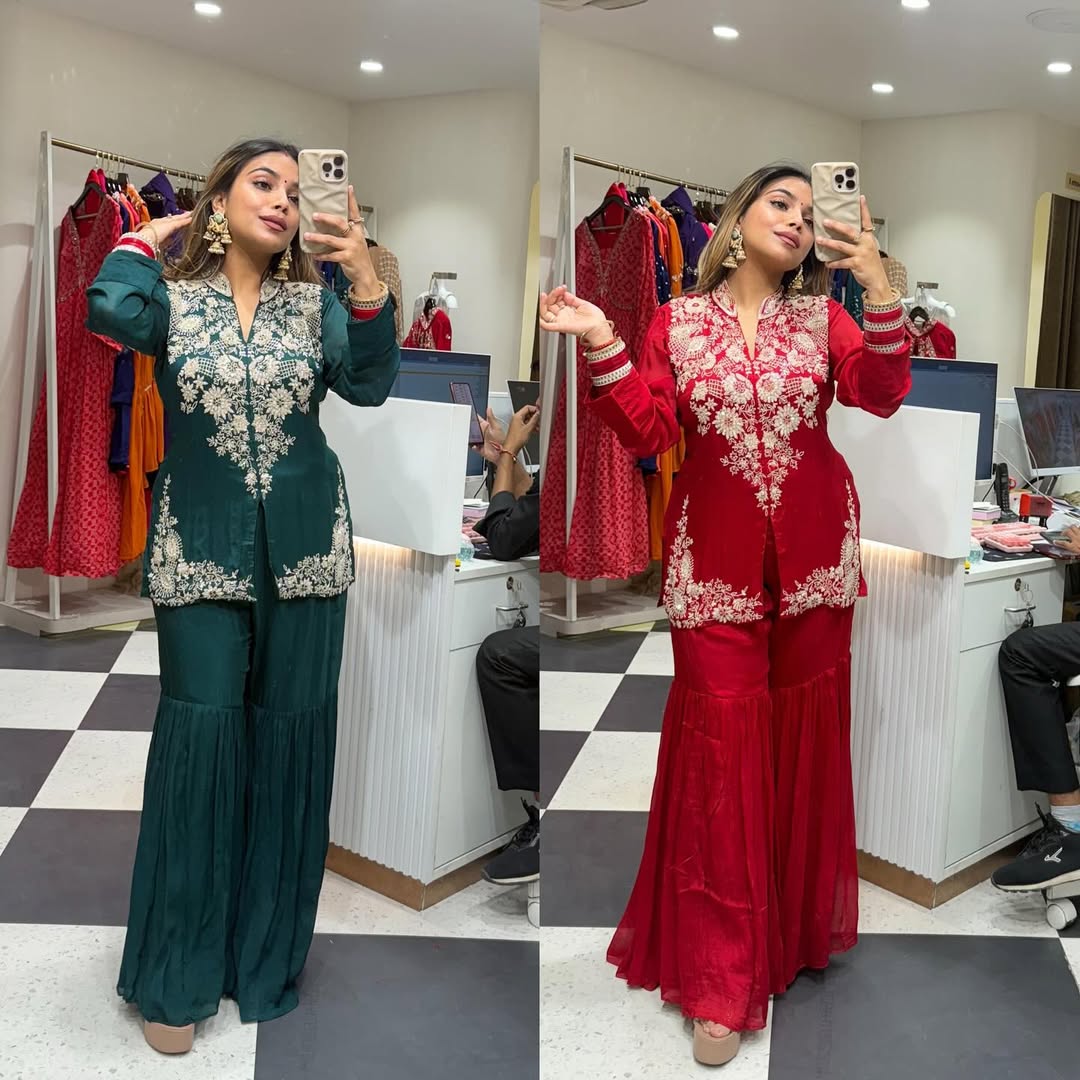 Multi-Thread Embroidery + Sequence Designer Top and Plazo Set