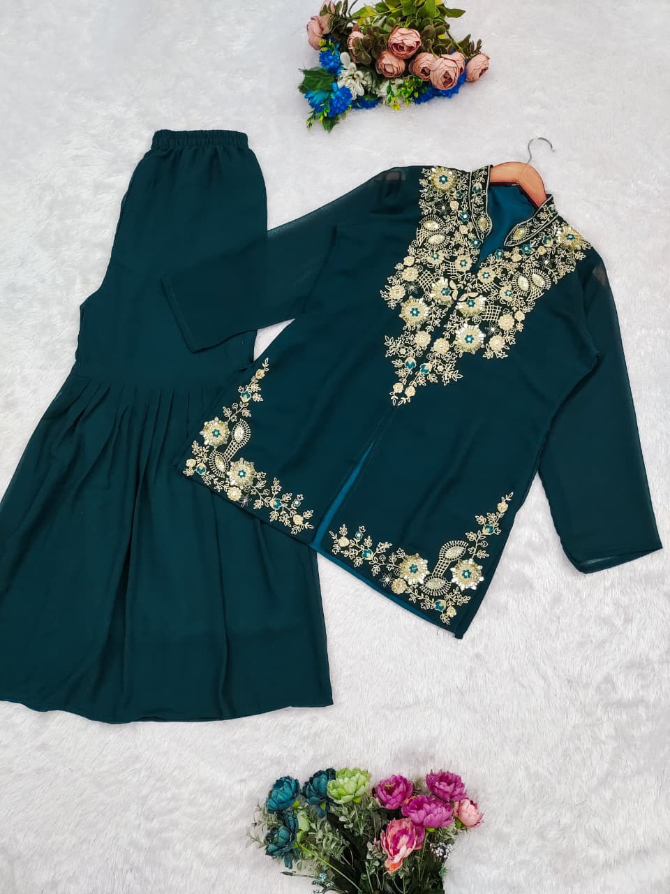 Multi-Thread Embroidery + Sequence Designer Top and Plazo Set