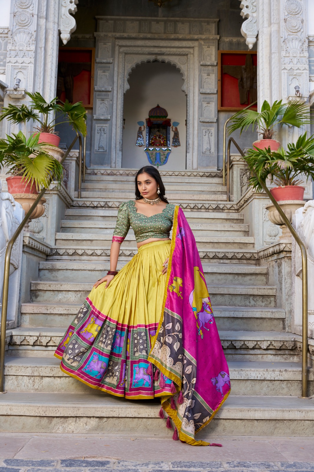 Kalamkari With Foil Lehenga